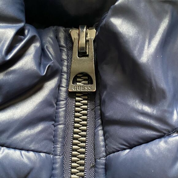 Guess Puffer Coat Bubble Puffy Jacket Blue Detachable Hood Womens Size Small - Picture 8 of 16